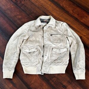 Hugo Boss Cream Military Field Leather Jacket
